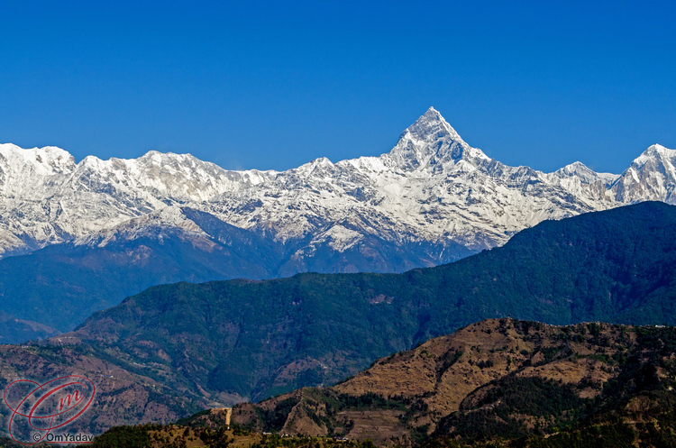 A closer view of Mt Fishtail as seen from an ultralight aircraft