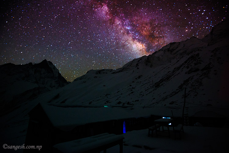 Taking the picture of galaxy and sky at Annapurna base camp