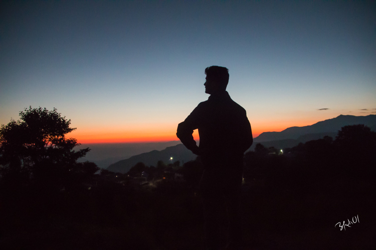 My silhouette over the village.